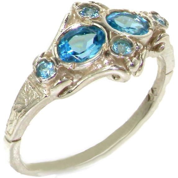 925 Sterling Silver Natural Blue Topaz Womens Cluster Ring - Size 7.75