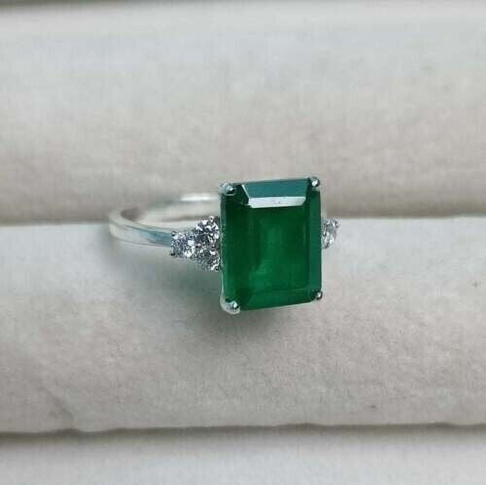 ARENA GEMS JEWELLERY 925 Sterling Silver Natural Certified 7 Ct Emerald Solitaire Ring for Her Love