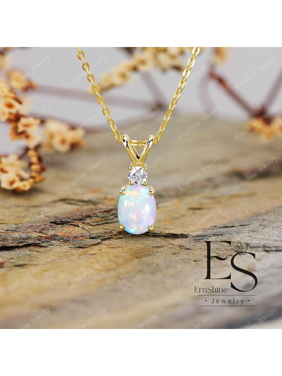 925 Sterling Silver Natural Certified White Opal Pendant Necklace for Women | Genuine Opal October Birthstone Jewelry