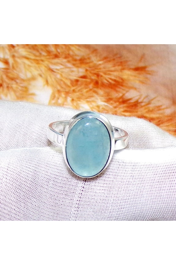 925 Sterling Silver Natural Chalcedony Gemstone Ring Wedding Gift For Him