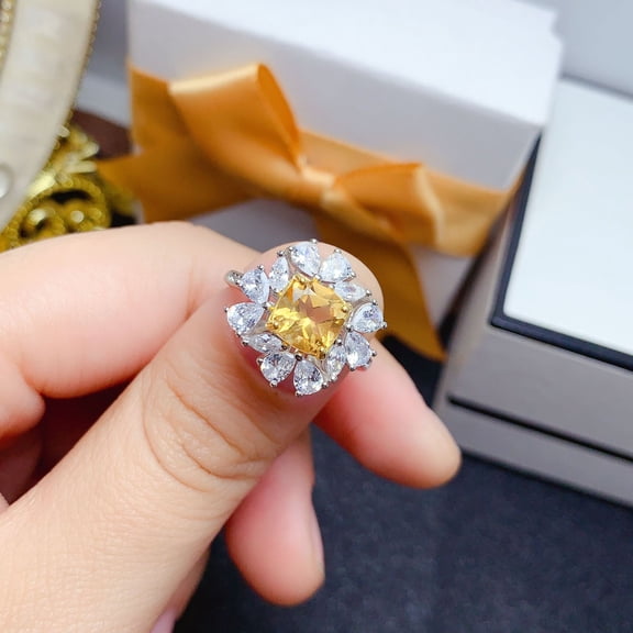 925 Sterling Silver Natural Citrine Adjustable Ring