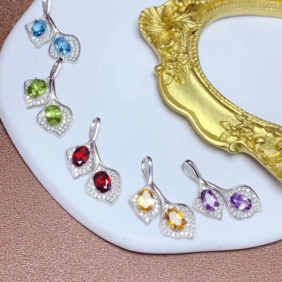 925 Sterling Silver Natural Citrine Peridot Amethyst Garnet Topaz Necklace