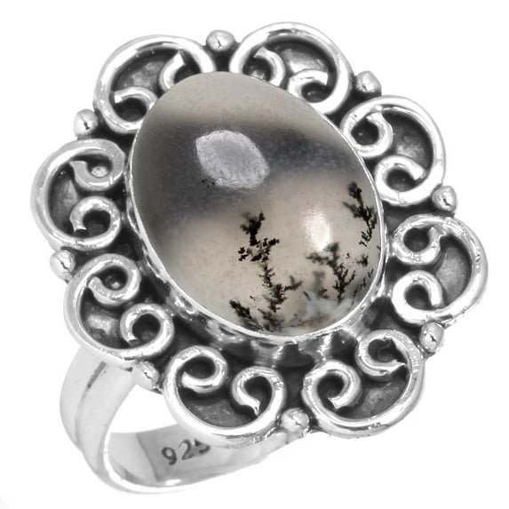 925 Sterling Silver Natural Dendrite Opal Handmade Ring