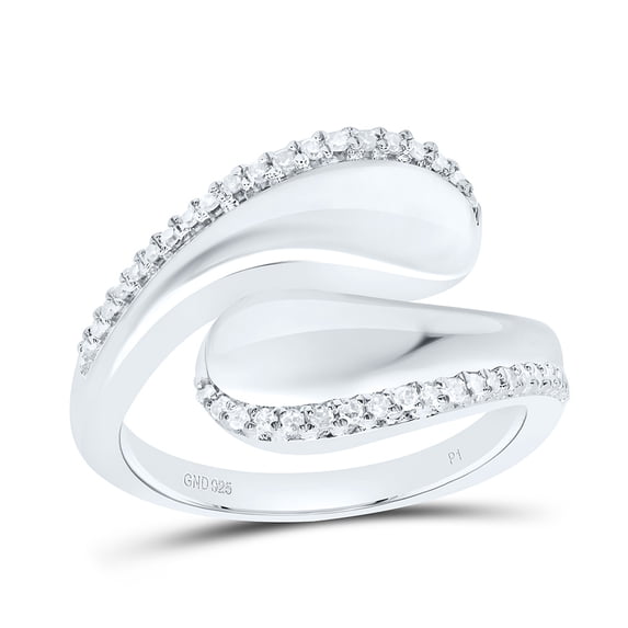 925 Sterling Silver Natural Diamond Beveled Rounded Bypass Cocktail Ring 1/6 CT