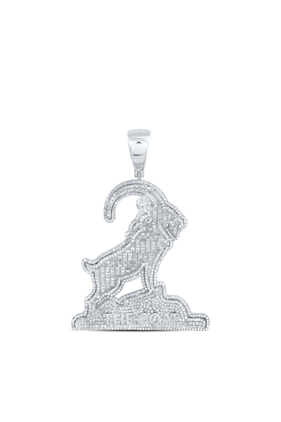 .925 Sterling Silver Natural Diamond Iced Out Charm THE GOAT Ram Pendant 2.88 CT