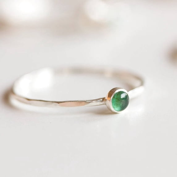 925 Sterling Silver Natural Emerald Gemstone Ring, Round Cut Ring Wedding Gift For Christmas
