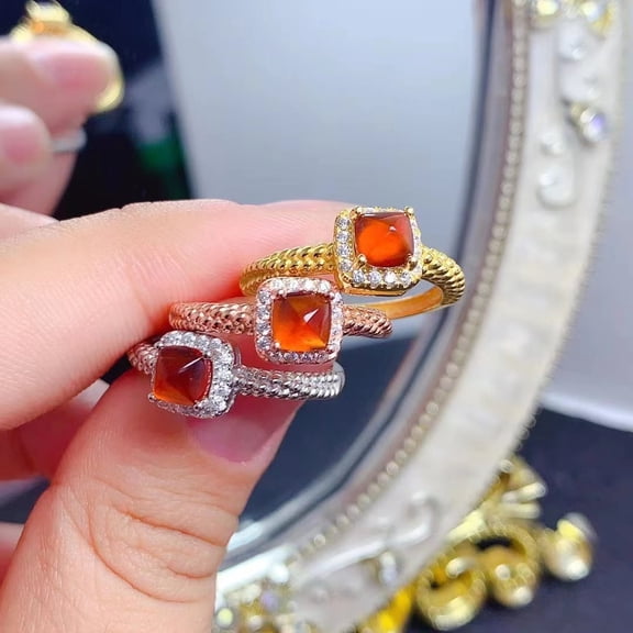 925 Sterling Silver Natural Garnet Adjustable Ring