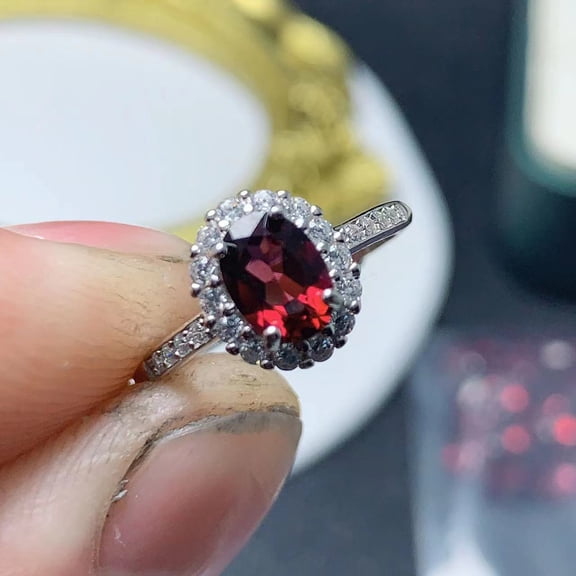 925 Sterling Silver Natural Garnet Adjustable Ring