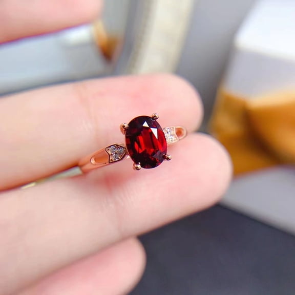 925 Sterling Silver Natural Garnet Adjustable Ring