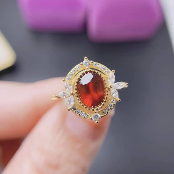 925 Sterling Silver Natural Garnet Adjustable Ring