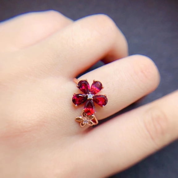 925 Sterling Silver Natural Garnet Adjustable Ring