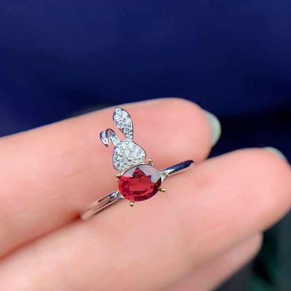 925 Sterling Silver Natural Garnet Adjustable Ring