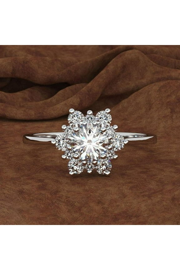925 Sterling Silver Natural Gemstone Full Diamond Snowflakes Flower Antique Ring