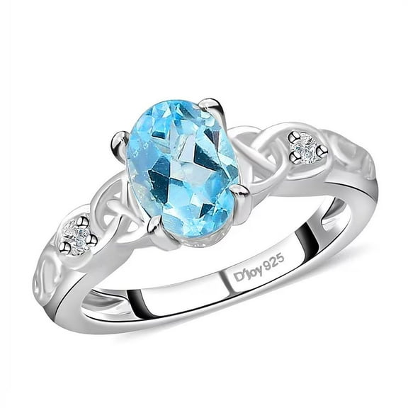 925 Sterling Silver Natural Gemstones Sky Blue & White Topaz Statement November Birthstone Ring Jewelry Size 8 Ct 1.2 Unique Birthday Christmas Gifts for Women