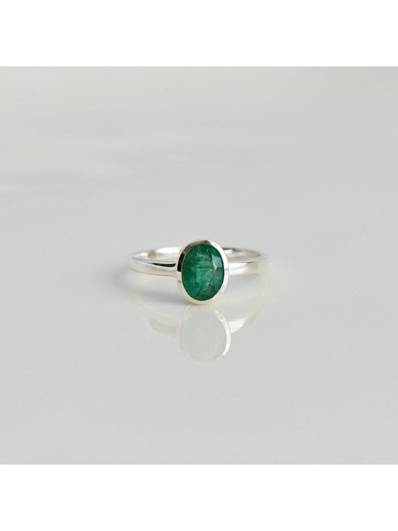 925 Sterling Silver Natural Green Emerald Gemstone Solitaire Women Ring Christmas Gift Engagement Ring