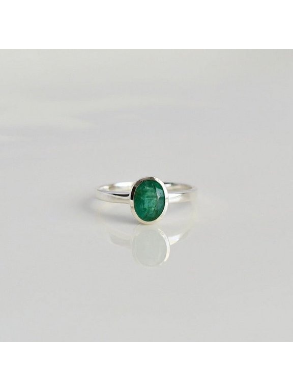 925 Sterling Silver Natural Green Emerald Gemstone Solitaire Women Ring Christmas Gift Engagement Ring