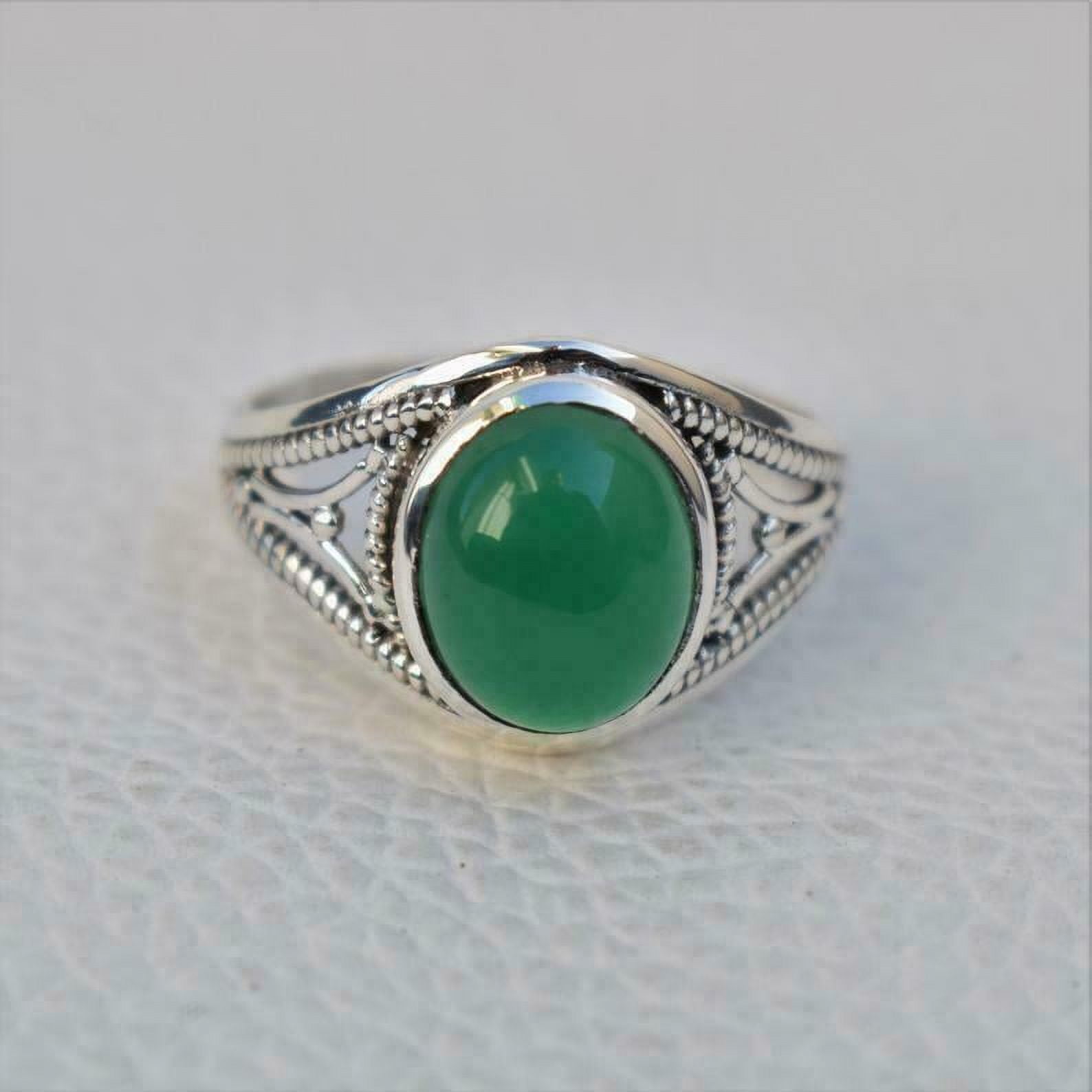 ARENA GEMS JEWELLERY 925 Sterling Silver Natural Green Onyx Promise Ring Handmade Jewelry For Men And Women