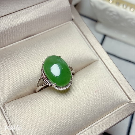 925 Sterling Silver Natural Jade Adjustable Ring