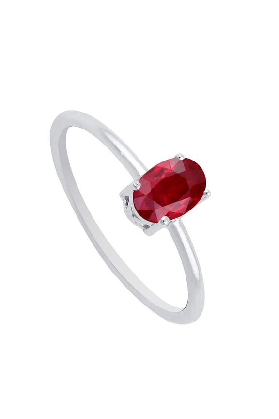 925 Sterling Silver Natural July Birthstone Ruby Glass Filled Gemstone Silver Solitaire Ring For Women