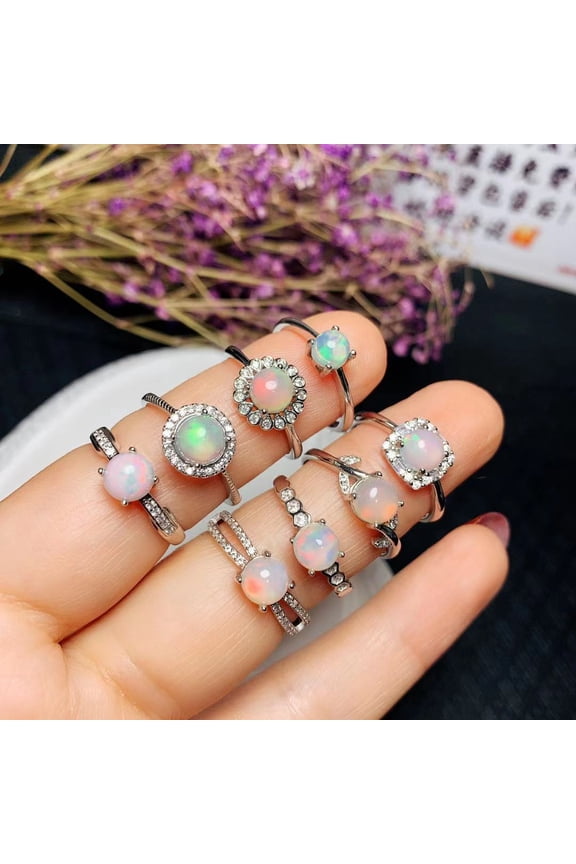 925 Sterling Silver Natural Opal  Adjustable Ring