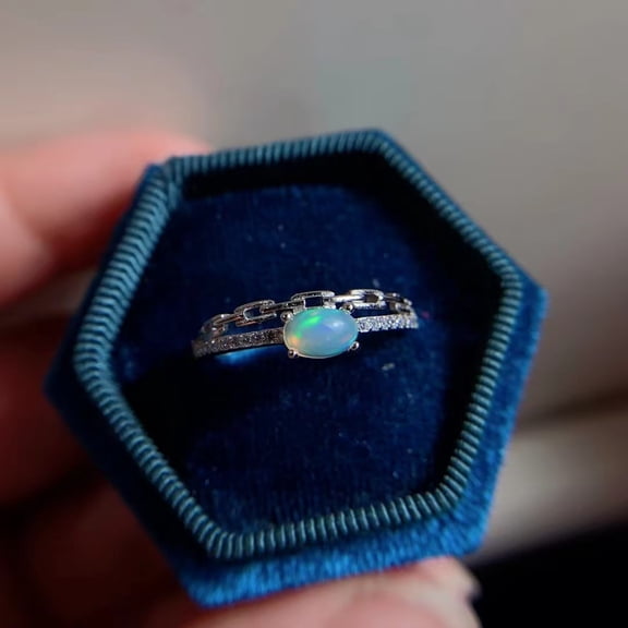925 Sterling Silver Natural Opal Adjustable Ring