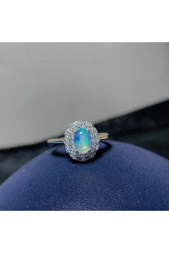 925 Sterling Silver Natural Opal Adjustable Ring