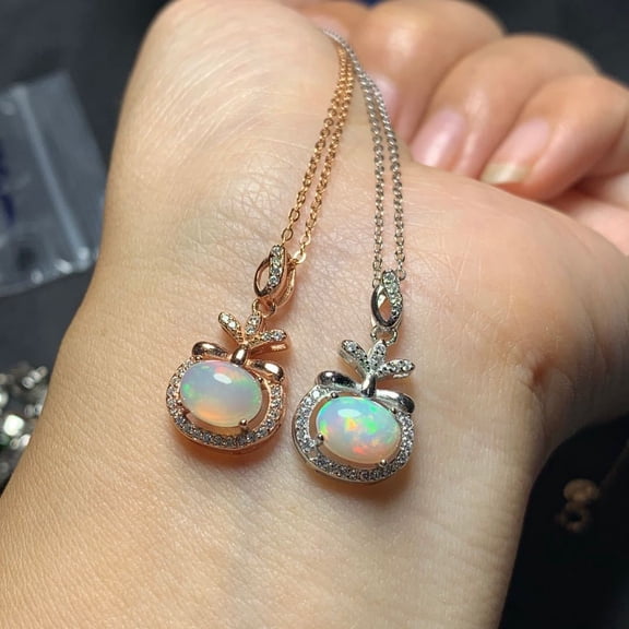 925 Sterling Silver Natural Opal Necklace