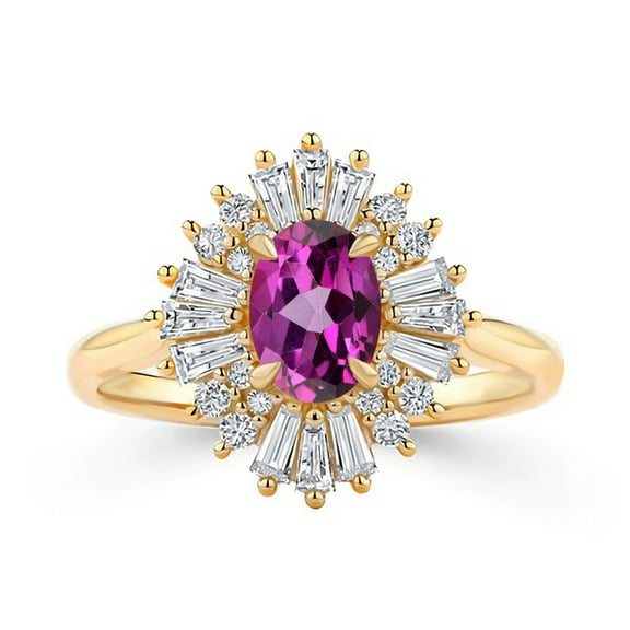 925 Sterling Silver Natural Rhodolite Garnet Gold Plated Silver Cluster Ring For Women