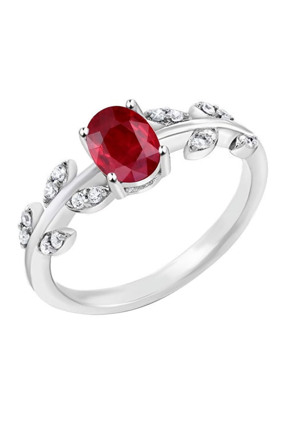 925 Sterling Silver Natural Ruby Gemstone Birthstone Tree Leaf In Shank Silver Jewelry Gift For Her Ring