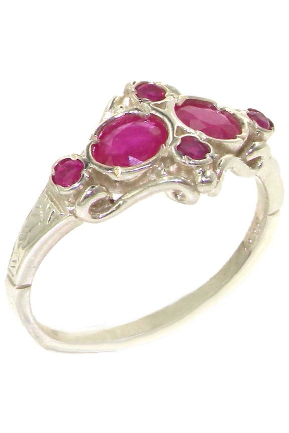 925 Sterling Silver Natural Ruby Womens Cluster Ring - Size 6.75