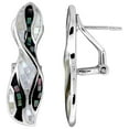 thumbnail image 1 of 925 Sterling Silver Natural Shell Mosaic Wave Earrings 10mm, 1 of 1