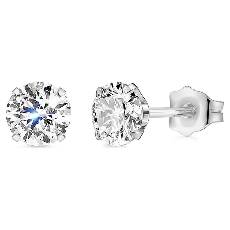 Nbsameng 925 Sterling Silver Birthstone Stud Earrings For Women - Hypoallergenic Cubic Zirconia Round Studs
