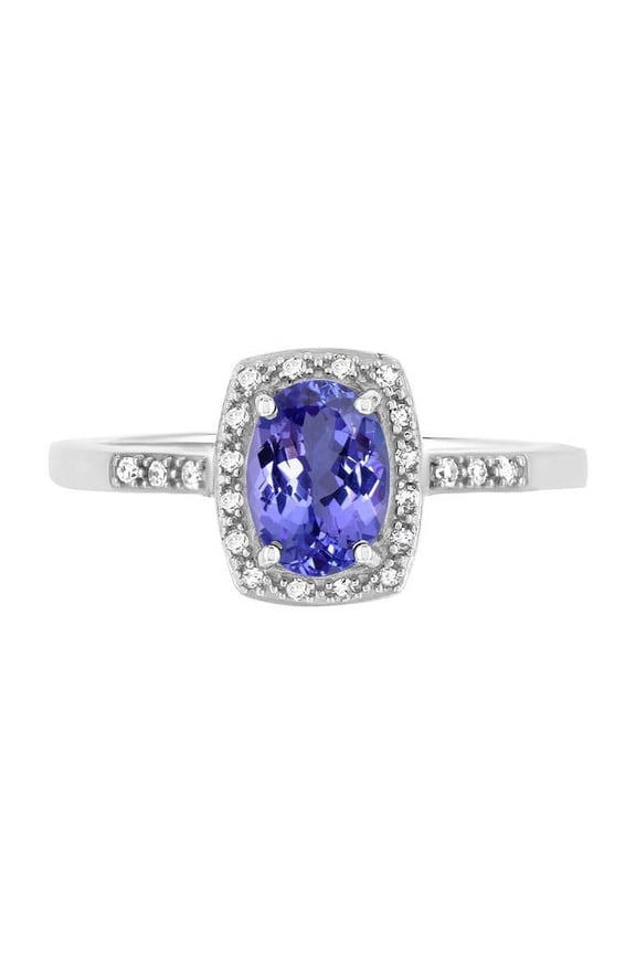 925 Sterling Silver Natural Tanzanite Gemstone December Birthstone Halo Style Ring For Womens
