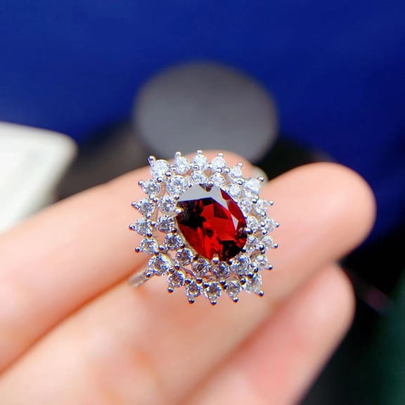 925 Sterling Silver Natural Topaz Garnet Adjustable Ring