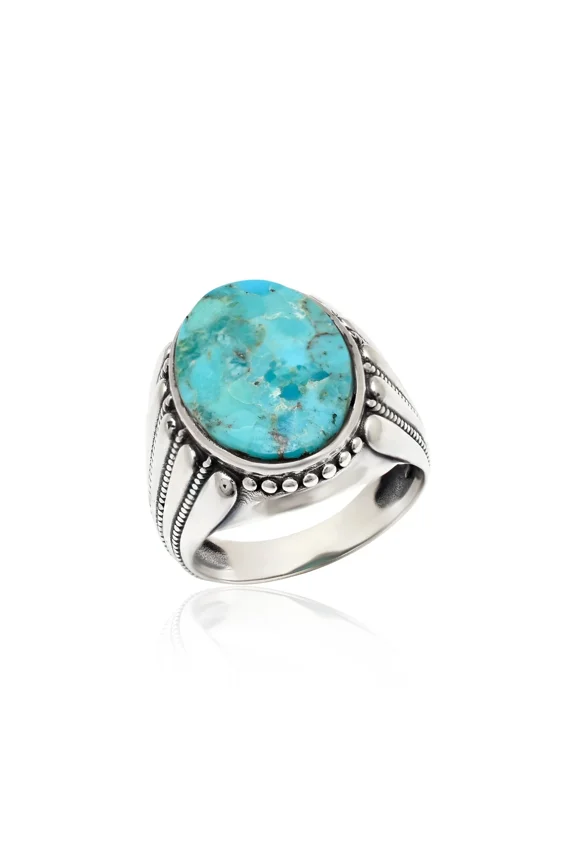 925 Sterling Silver Natural Turquoise Gemstone Men's Ring Vintage Handmade christmas Gift Jewelry Size 8