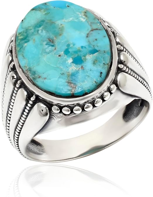 925 Sterling Silver Natural Turquoise Gemstone Men's Ring Vintage ...