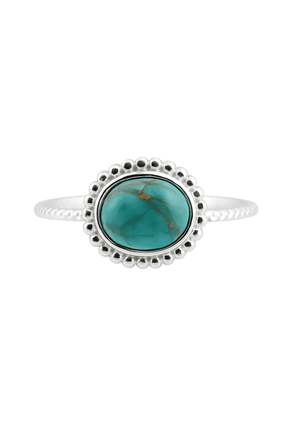 925 Sterling Silver Natural Turquoise Oval Stacking Ring For Women - Handmade December Birthstone Bezel Ring