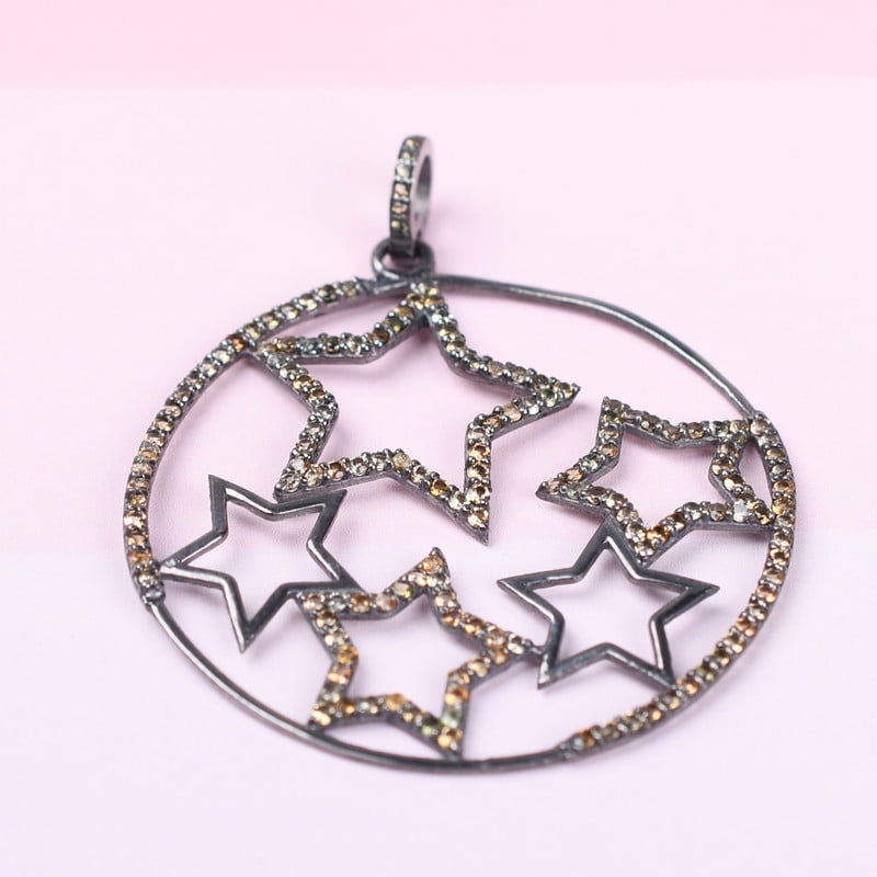 925 Sterling Silver Natural Yellow Sapphire Circle Star Pendant