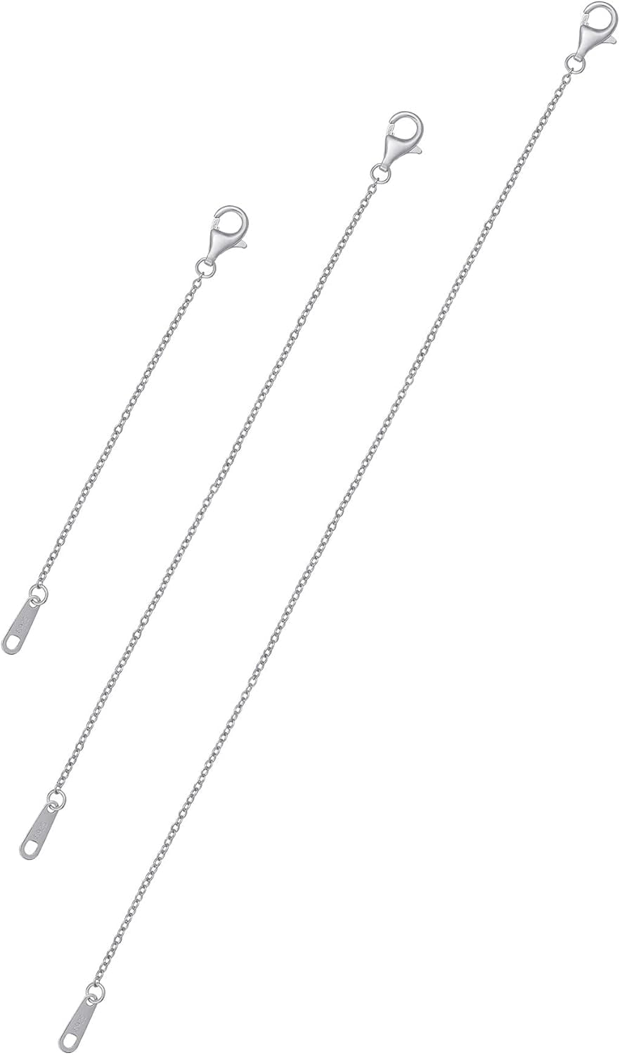 QIAN MENG DAN CO., LTD 925 Sterling Silver Necklace Extender Silver Necklace Extenders for Women Bracelet Extender Necklace Extender Chain Set for Women 2", 4", 6" Inches Hypoallergenic Silver