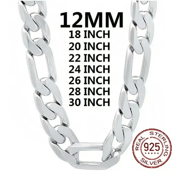 925 Sterling Silver Necklace For Men Classic 12MM Cuban Chain 18-30 Inch Charm High Quality Fashion Jewelry Wedding Gift 100pcs