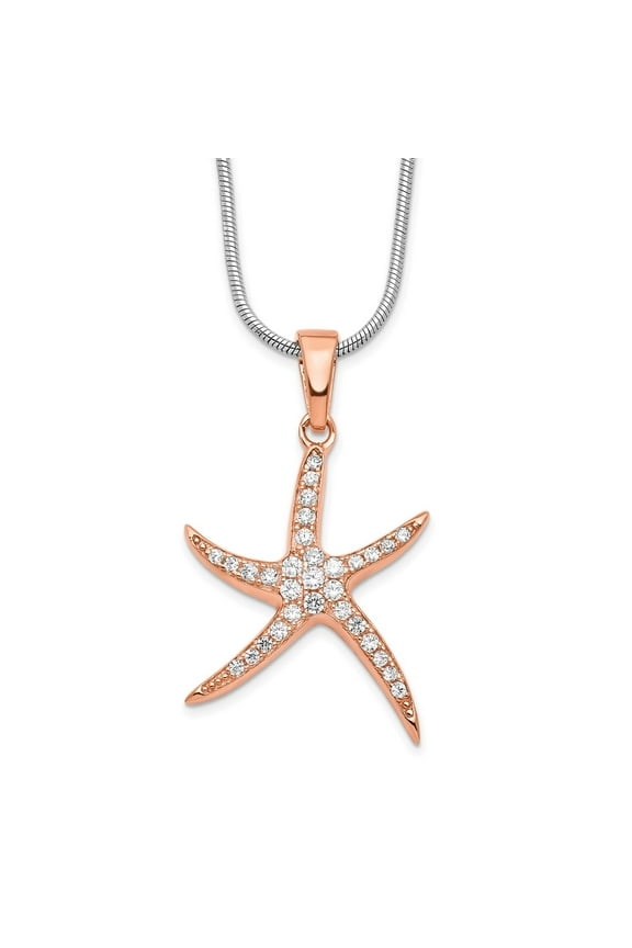 925 Sterling Silver Necklace with Pendants Chain Brilliant Embers Rose-tone Flash Rose Gold-plated 31 Stone 18 inch Micro Pav CZ Starfish 2 Extender mm