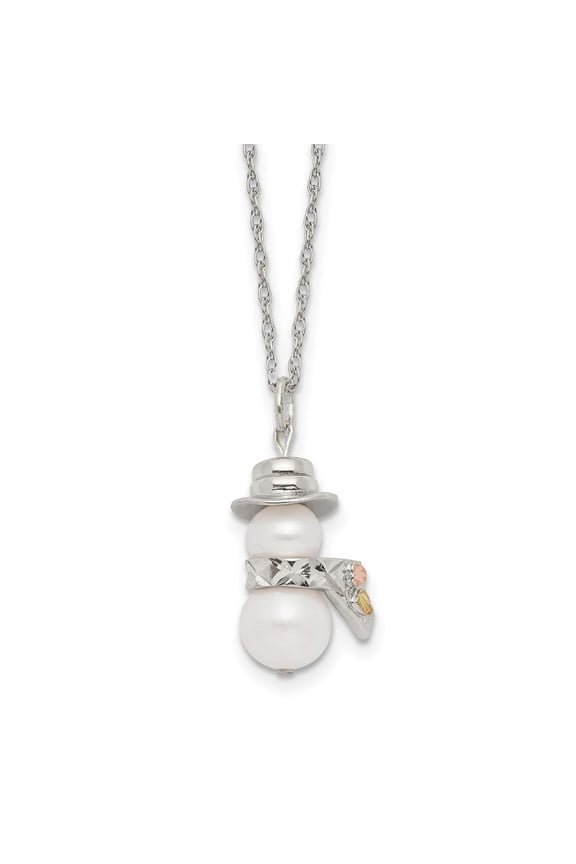925 Sterling Silver Necklace with Pendants Chain Landstrom's Mt. Rushmore Black Hills 12K Gold Accents Imitation Pearl Snowman 18 inch Spring Ring Clasp mm