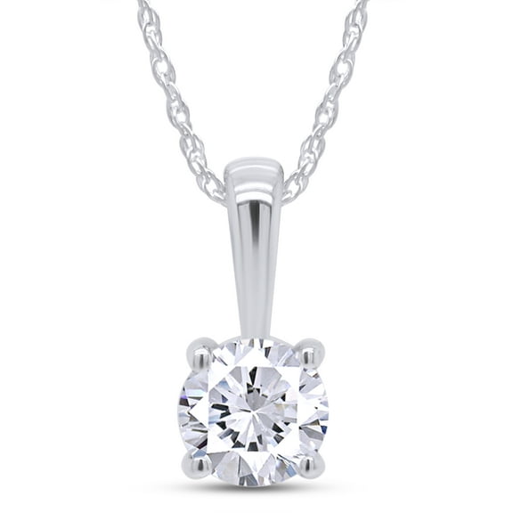 925 Sterling Silver Necklace for Women, 0.50ct D Colorless Moissanite Necklace Round Brilliant Cut Solitaire Pendant Necklace 18K White Gold Plated Silver Classic 4 Prong 18 Inch Chain Necklace