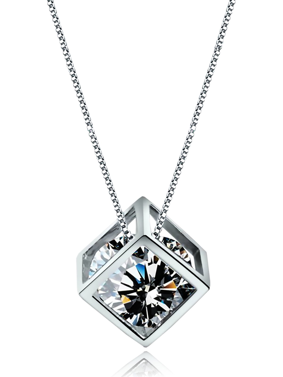 EMMA MANOR EM 925 Sterling Silver Necklace for Women 14k White Gold Plated 1.0carat Created Diamond Cubic Pendant Jewerly , Best Gift for Wife Girlfriend