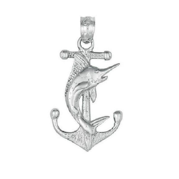 925 Sterling Silver Necklace w/ Anchor with Marlin Pendant Charm
