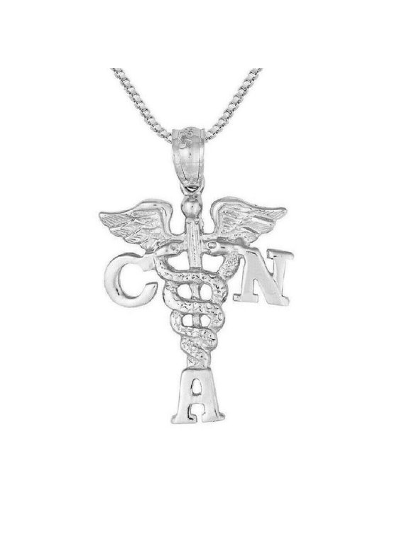 925 Sterling Silver Necklace w/ CNA Certified Nursing Assistant Pendant Charm
