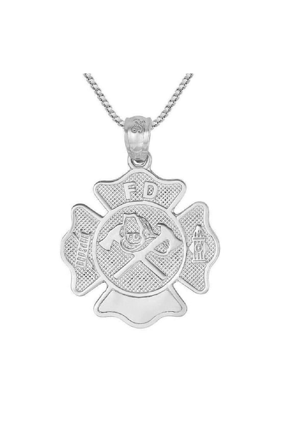 925 Sterling Silver Necklace w/ Fire Department Pendant Charm