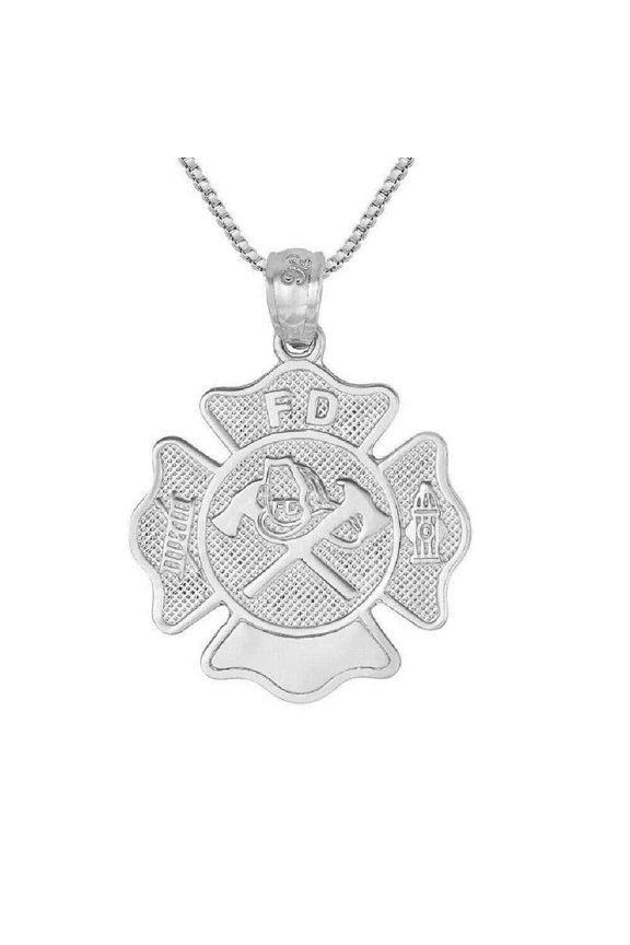 925 Sterling Silver Necklace w/ Fire Department Pendant Charm