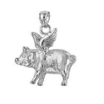 925 Sterling Silver Necklace w/ Flying Pig Pendant Charm