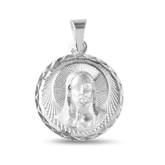 925 Sterling Silver Necklace w/ Jesus Round-Shaped Pendant Charm